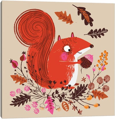 Red Autumn Squirrel Canvas Art Print - Helen Black