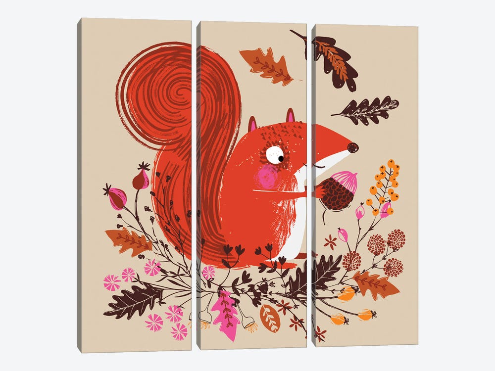 Red Autumn Squirrel by Helen Black 3-piece Canvas Print