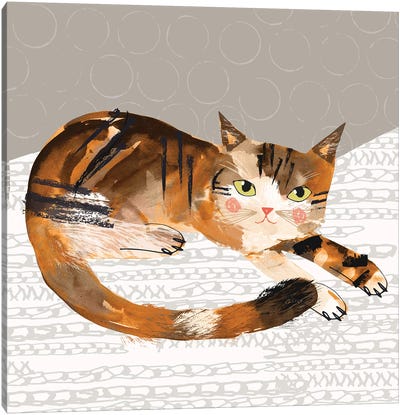 Stripey Cat Canvas Art Print - Calico Cat Art