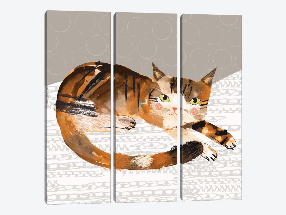 Stripey Cat by Helen Black 3-piece Canvas Art