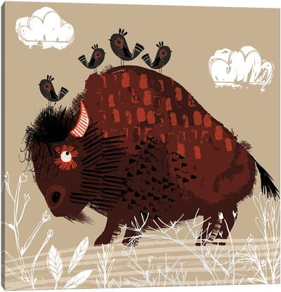 Bison And Friends Canvas Art Print - Brown Art