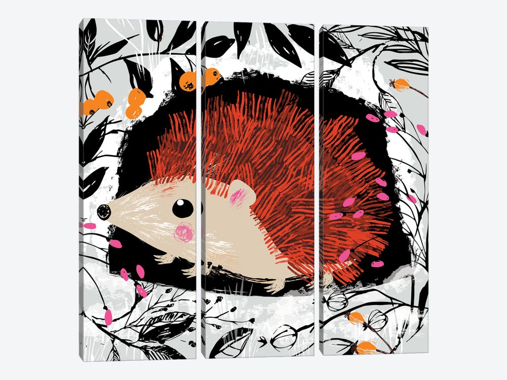 Winter Hedgehog by Helen Black 3-piece Canvas Art Print