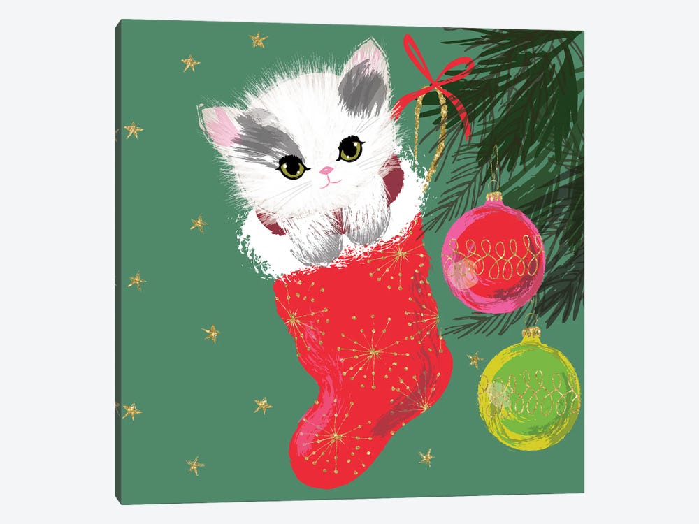 Christmas Kitten by Helen Black 1-piece Canvas Wall Art