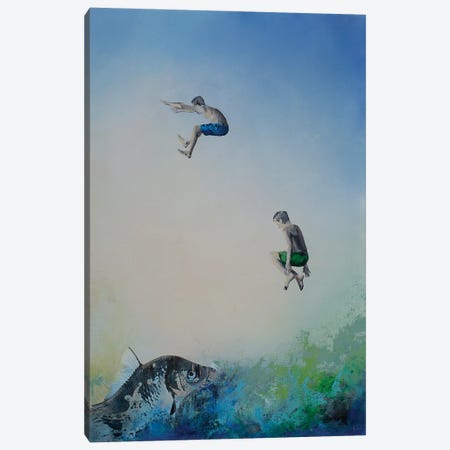 Jumping Boys, The Fish And The Ocean Canvas Print #HBM12} by Hanneke Pereboom Canvas Art Print