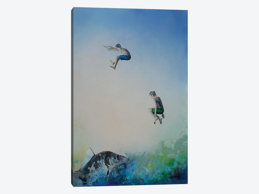 Jumping Boys, The Fish And The Ocean by Hanneke Pereboom 1-piece Canvas Art