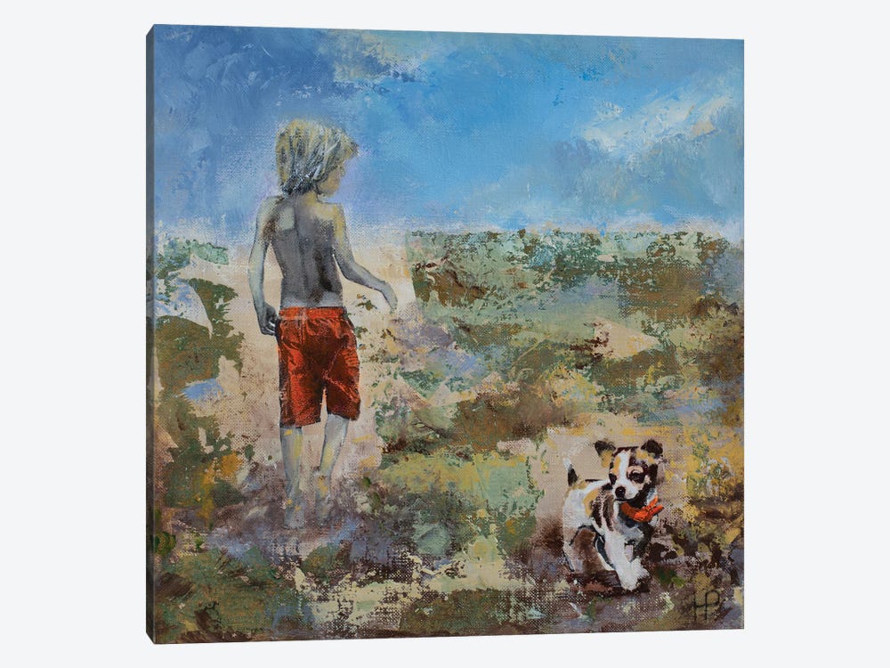 The Boy, The Dog And The Golden Beach by Hanneke Pereboom 1-piece Canvas Art