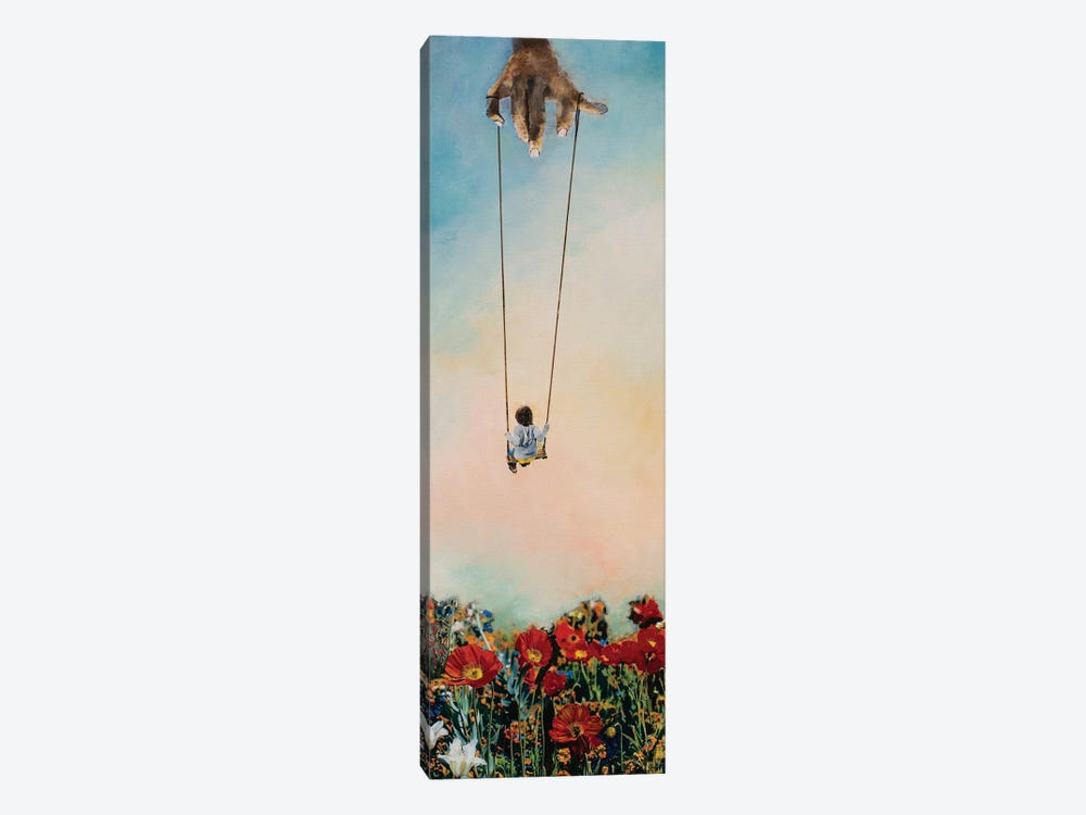 The Girl, The Giant And The Red Flowers I by Hanneke Pereboom 1-piece Canvas Print