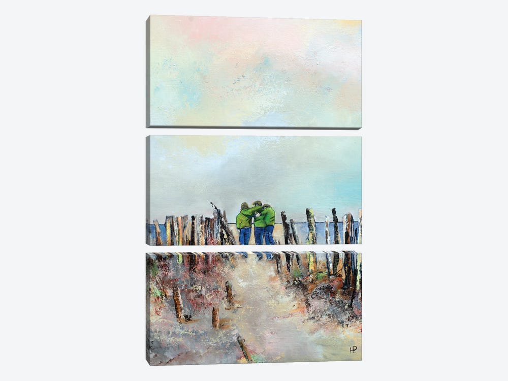 Three Boys On The Beach by Hanneke Pereboom 3-piece Canvas Print