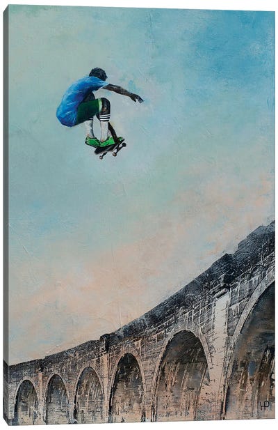 Freestyleskater And The Roman Bridge II Canvas Art Print - Hanneke Pereboom