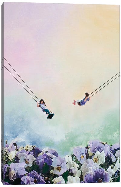 Girls Swinging Around I Canvas Art Print - Free Falling