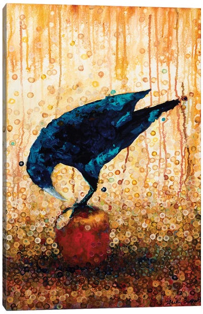 Raven And Apple Canvas Art Print - Raven Art