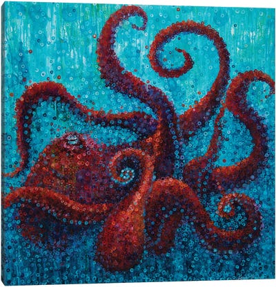 Red Octopus Canvas Art Print - Self-Taught Women Artists