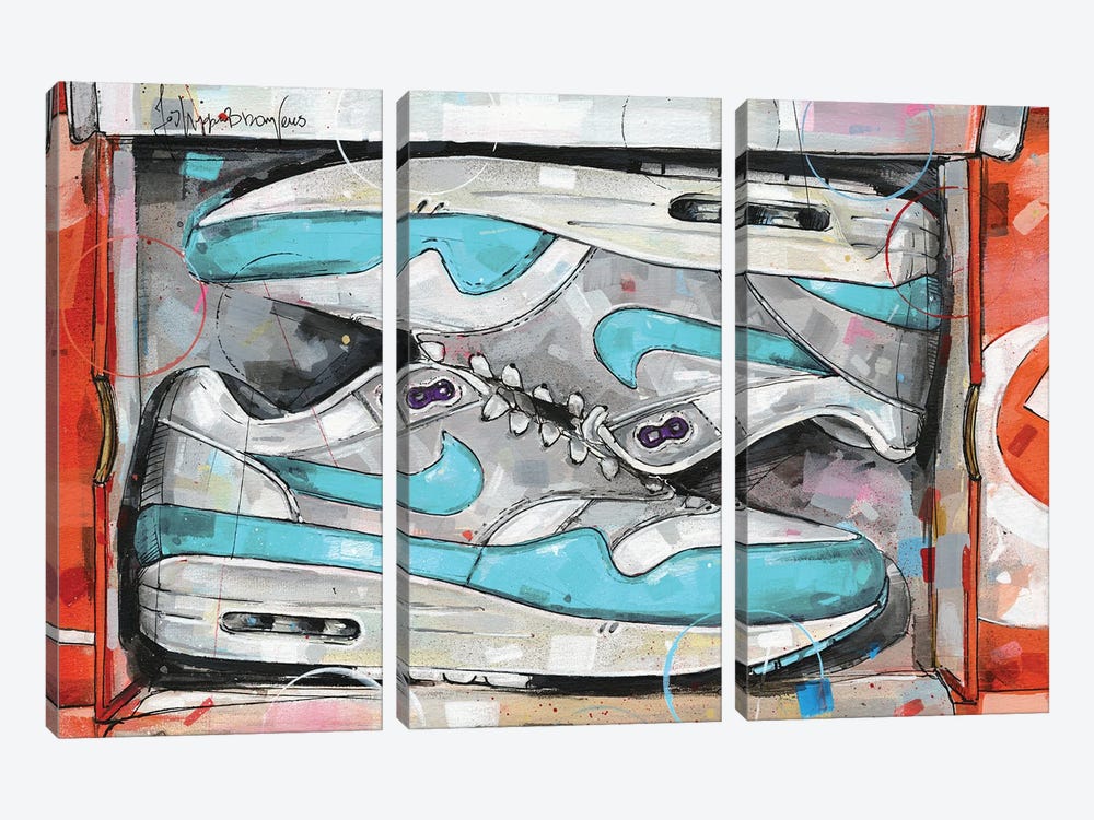 Nike Air Max 1 Shoebox Aqua Purple by Jos Hoppenbrouwers 3-piece Canvas Art