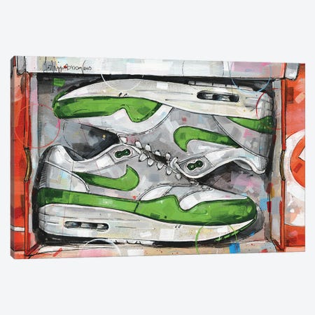 Nike Air Max 1 Shoebox Patta Green Canvas Print #HBW125} by Jos Hoppenbrouwers Canvas Wall Art