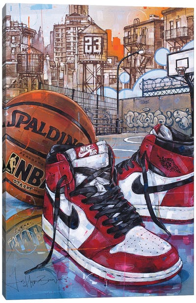 Air Jordan 1 Chicago Basketball Court Painting Canvas Art Print - 3-Piece Street Art