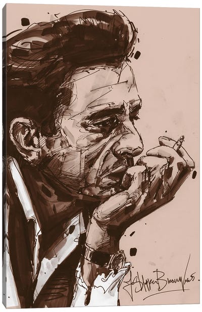 Johnny Cash Cigarette Painting Canvas Art Print - Brown Art