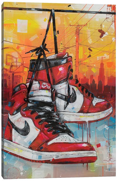 Air Jordan High 1 Chicago Powerlines Canvas Art Print - Basketball Art