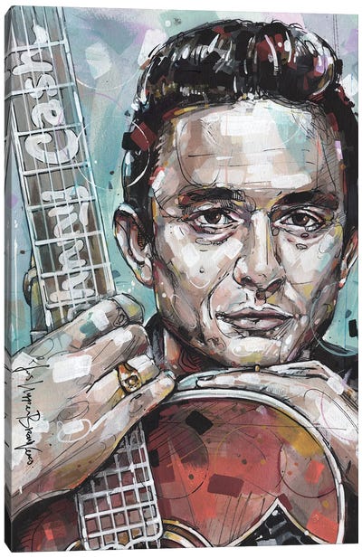 Johnny Cash Guitar Canvas Art Print - Street Art & Graffiti