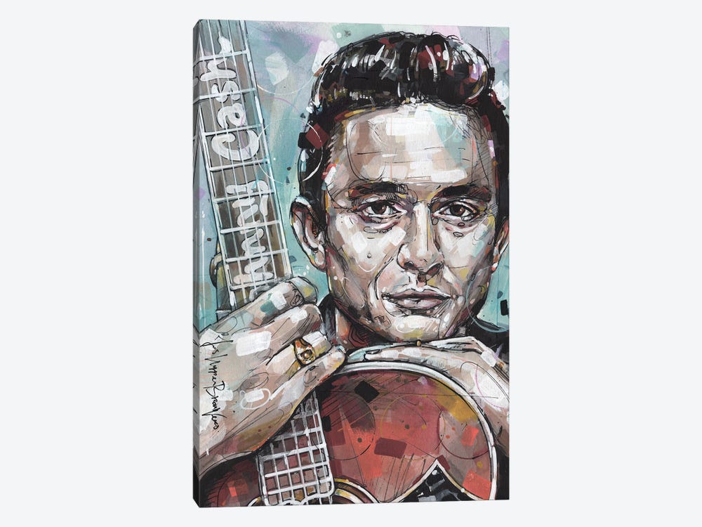 Johnny Cash Guitar by Jos Hoppenbrouwers 1-piece Canvas Art Print