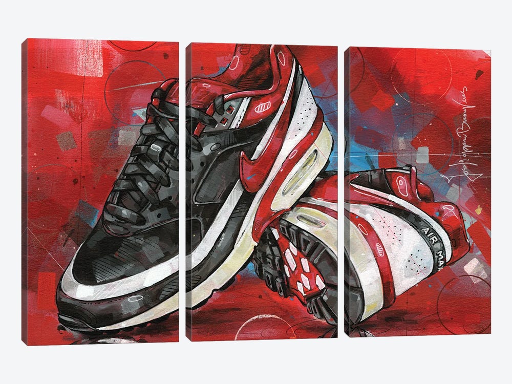 Nike Air Classic Black & White Varsity Red by Jos Hoppenbrouwers 3-piece Canvas Artwork