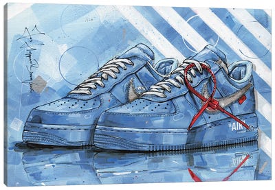 Nike Air Force 1 Offwhite University Blue Canvas Art Print - Jos Hoppenbrouwers