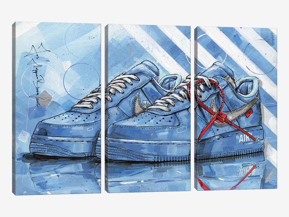 Nike Air Force 1 Offwhite University Blue by Jos Hoppenbrouwers 3-piece Canvas Print