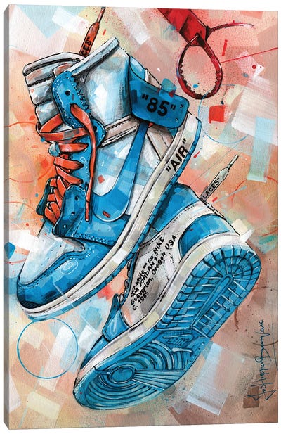 Air Jordan 1 High Offwhite University Blue Canvas Art Print - 3-Piece Street Art