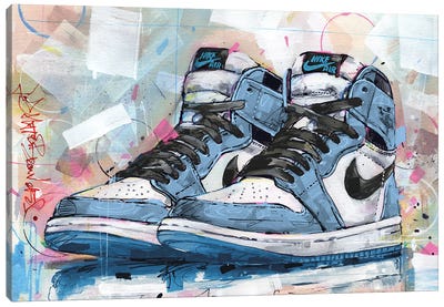 Jordan 1 University Blue Canvas Art Print - Shoe Art