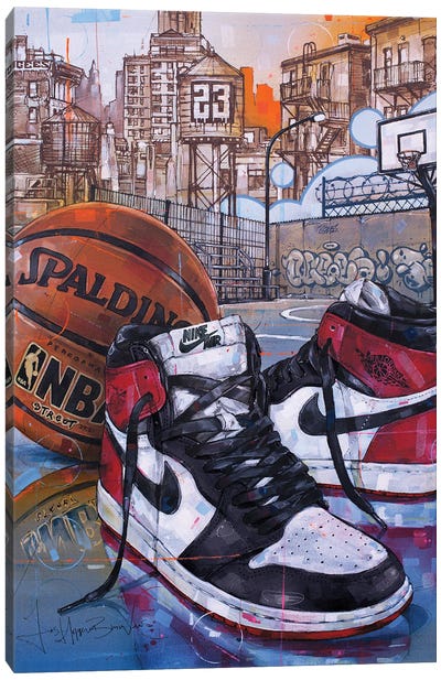 Air Jordan 1 High Black Toe Canvas Art Print - Basketball Art