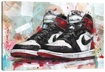Jordan 1 High Black Toe Canvas Art Print - Sneaker Art