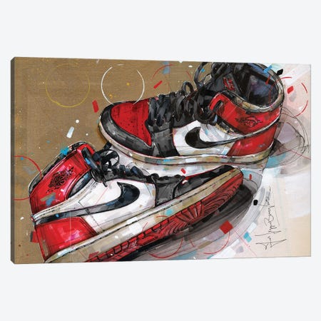 Nike Air 1 Jordan Bred Toe Canvas Print #HBW91} by Jos Hoppenbrouwers Canvas Art Print
