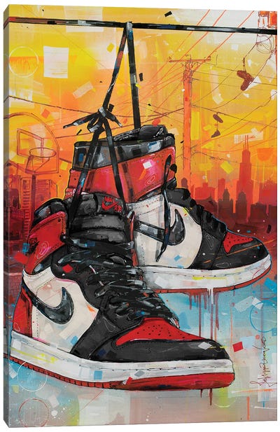 Air 1 Jordan Bred Toe Canvas Art Print - Jos Hoppenbrouwers