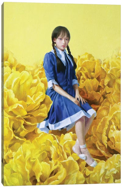 Flower Fields In Springtime Canvas Art Print - Yellow Art
