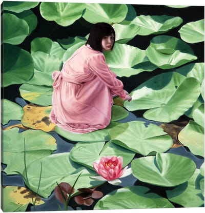 The Maiden On The Lotus Canvas Art Print - Celery