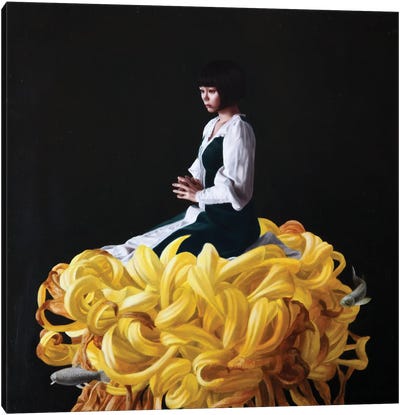 The Maiden On The Chrysanthemum Canvas Art Print - Yellow Art