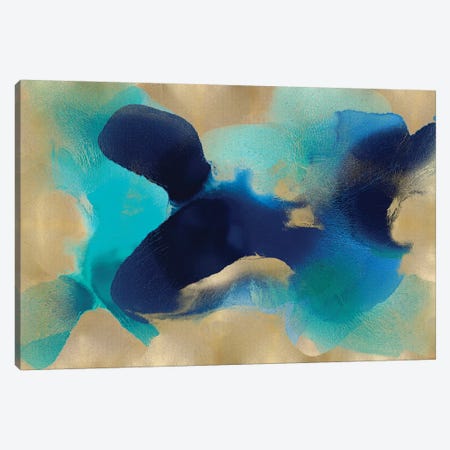 Free Form Blue On Gold Canvas Print #HCA38} by Hannah Carlson Canvas Artwork