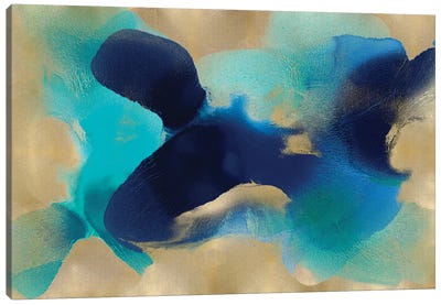Free Form Blue On Gold Canvas Art Print - Gold & Teal Art