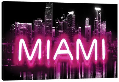 Neon Miami Pink On Black Canvas Art Print - Hailey Carr