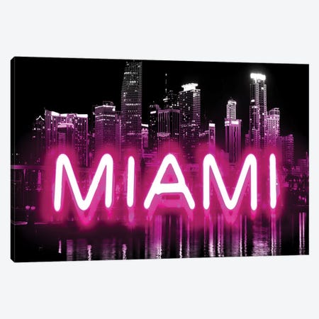 Neon Miami Pink On Black Canvas Print #HCR100} by Hailey Carr Canvas Print
