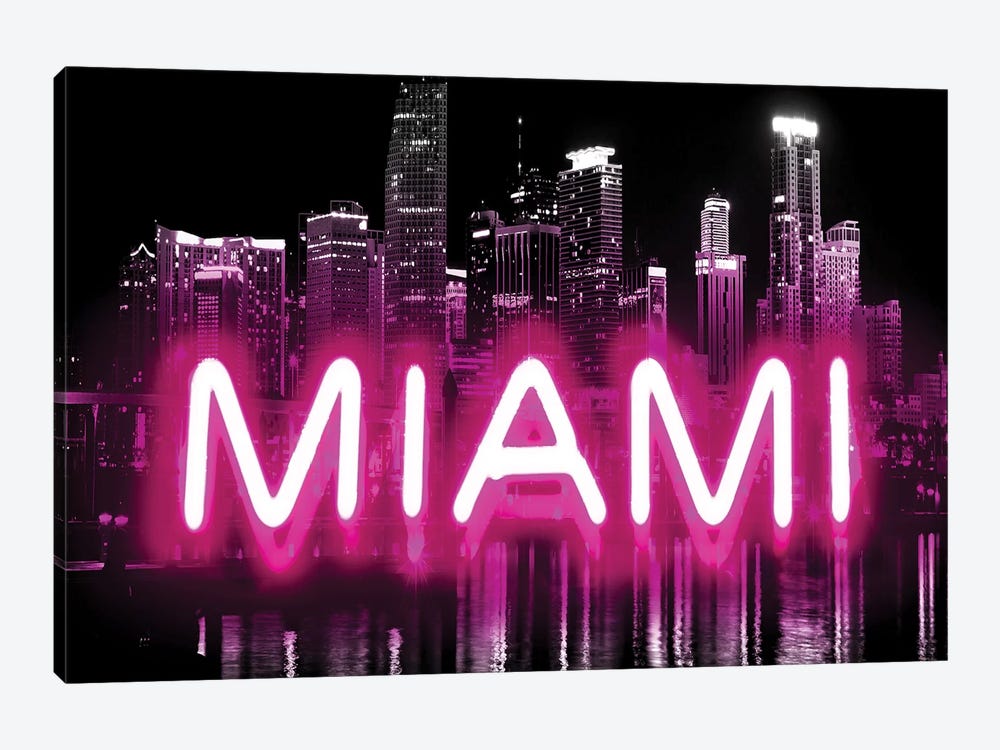 Neon Miami Pink On Black by Hailey Carr 1-piece Canvas Art Print