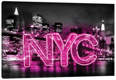 Neon New York City Pink On Black Canvas Art Print - Hailey Carr