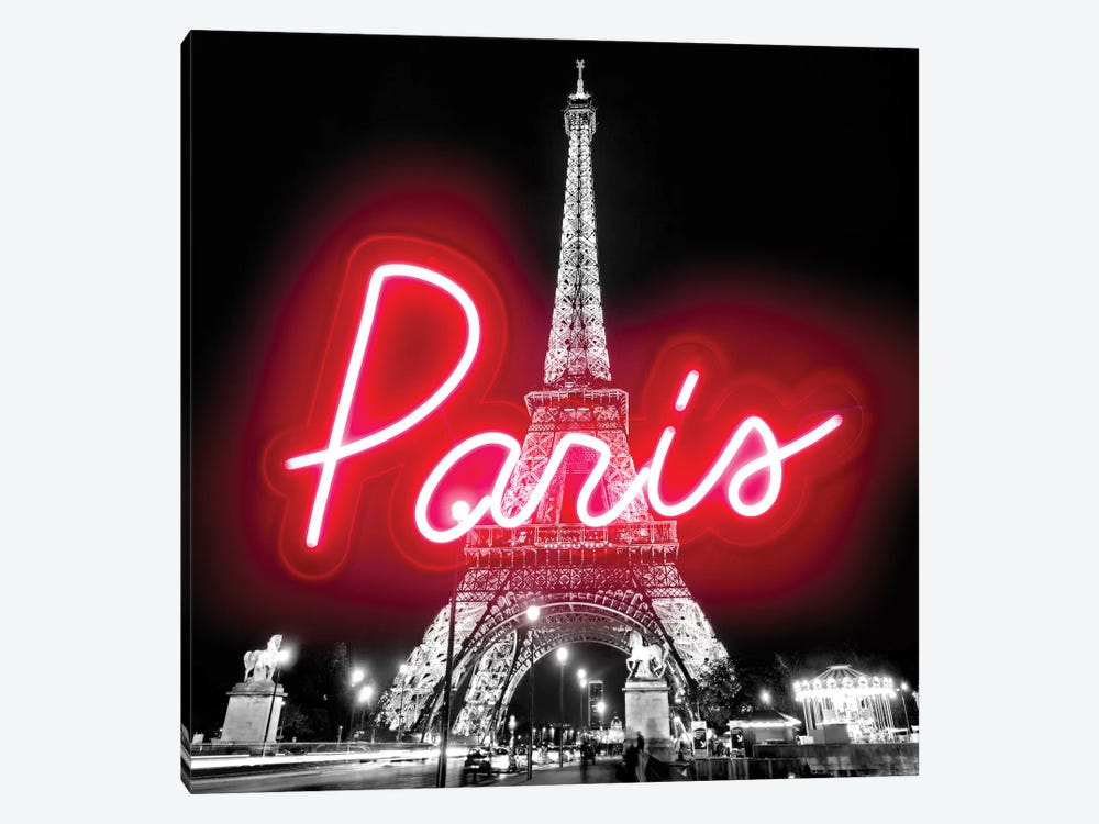 Neon Paris Red On Black by Hailey Carr 1-piece Canvas Art Print