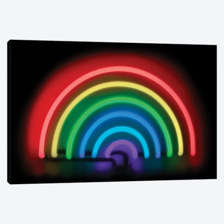 Neon Rainbow On Black Canvas Print #HCR110} by Hailey Carr Canvas Wall Art