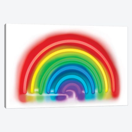 Neon Rainbow On White Canvas Print #HCR111} by Hailey Carr Canvas Art