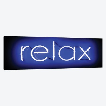 Neon Relax Blue On Black Canvas Print #HCR113} by Hailey Carr Canvas Artwork