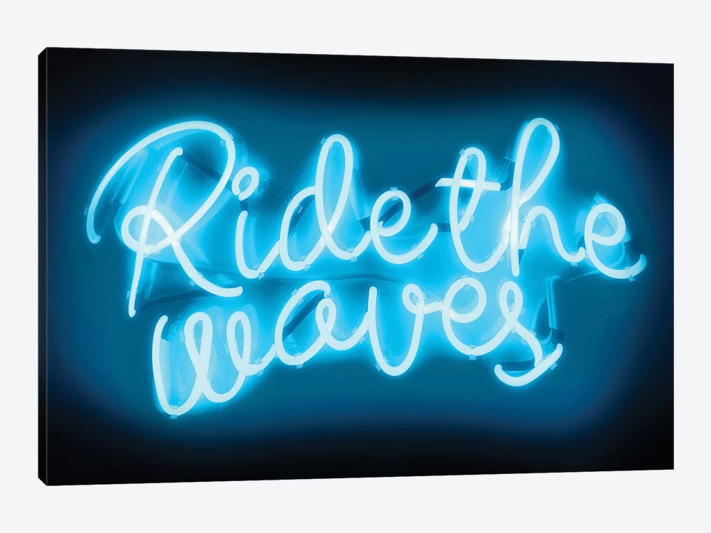 Neon Ride The Waves Aqua On Black by Hailey Carr 1-piece Art Print
