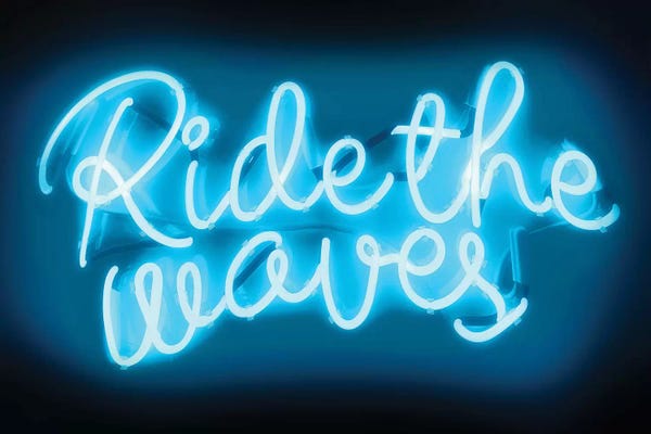 Neon: Neon Ride The Waves Aqua On Black by Hailey Carr