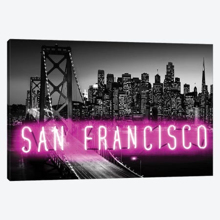 Neon San Francisco Pink On Black Canvas Print #HCR125} by Hailey Carr Canvas Wall Art