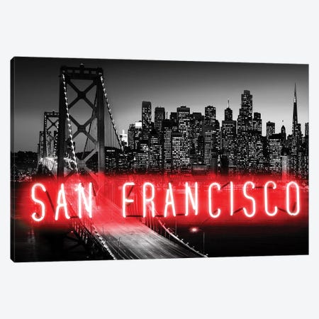 Neon San Francisco Red On Black Canvas Print #HCR126} by Hailey Carr Canvas Wall Art