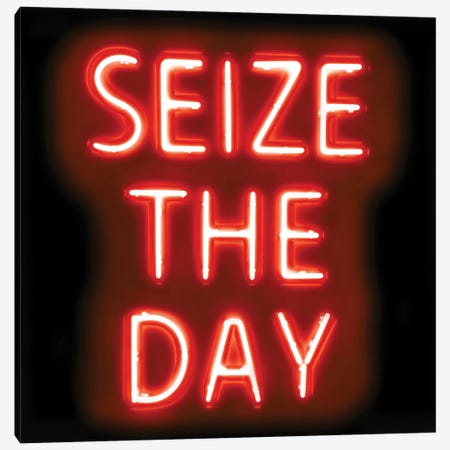 Neon Seize The Day Red On Black Canvas Print #HCR131} by Hailey Carr Canvas Wall Art